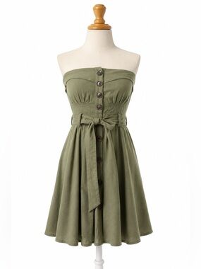 Metropark Olive Green Strapless Mini Dress NWT Size Small Belted Coastal Chic